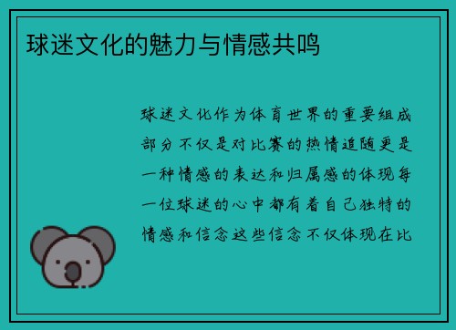 球迷文化的魅力与情感共鸣